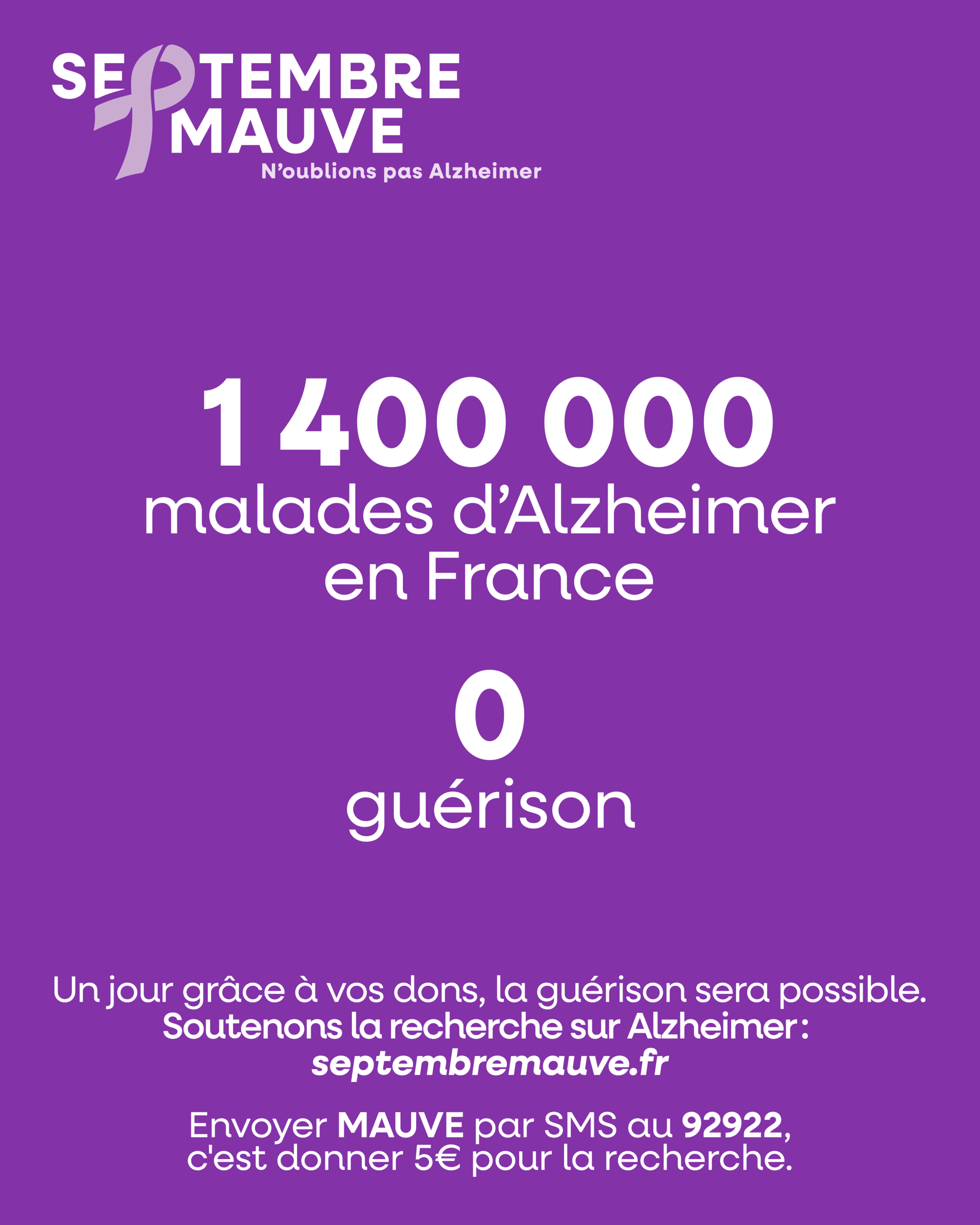 Visuel Septembre Mauve : 1 400 000 malades d’Alzheimer en France, 0 guérison
