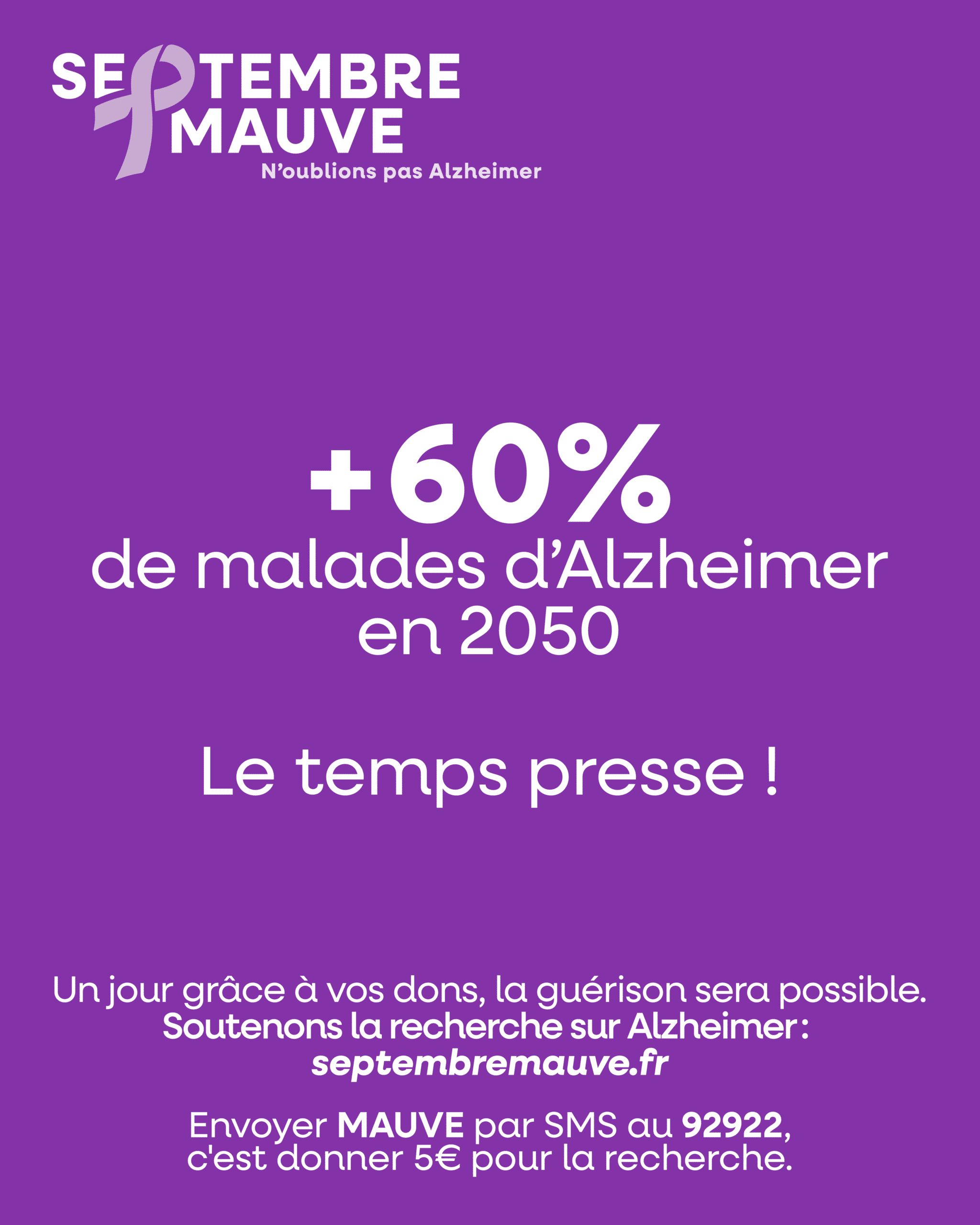Visuel Septembre Mauve : +60 % de malades d’Alzheimer en 2050, le temps presse